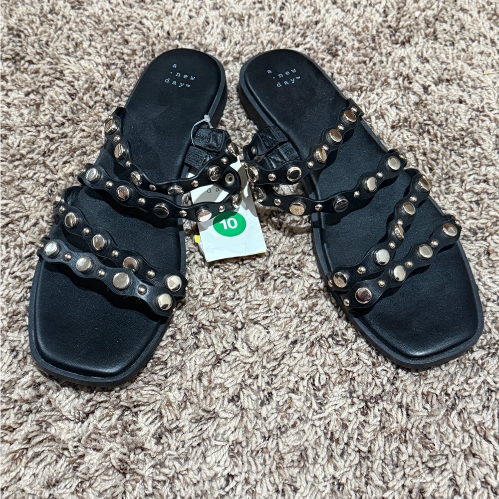 a new day Black Sandals with Studded Straps